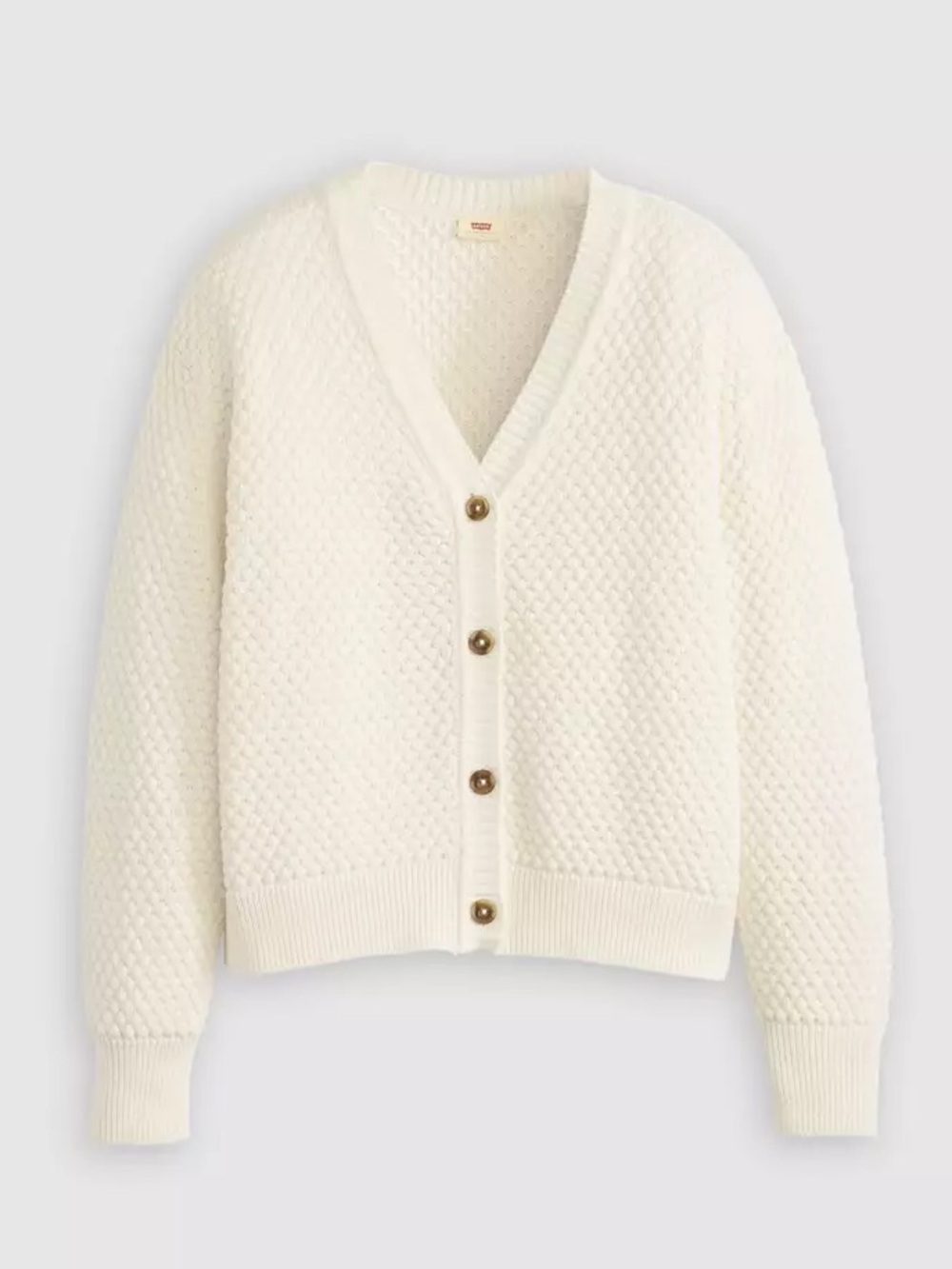 Levi’s 100% Cotton Snowflake Woven Cardigan Sweater Tofu White XL - Picture 3 of 10